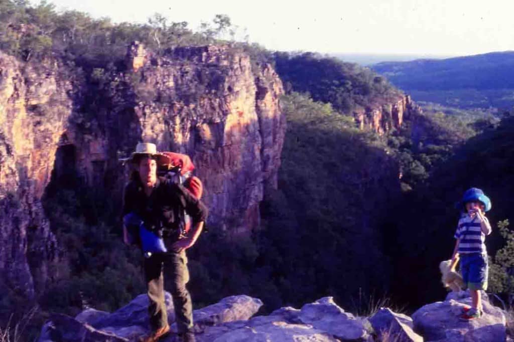 Mike Pole stands on the edge of the Kakadu Escarpment (1991).