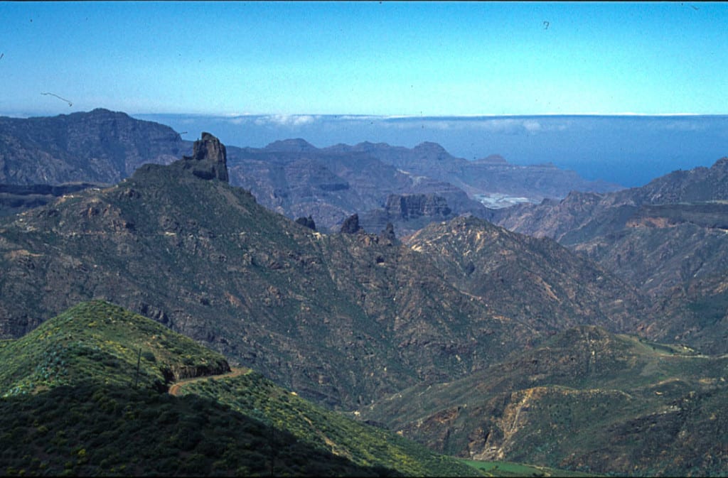 Barren, dissected country, on the winding road from San Sebastian to the National Park.