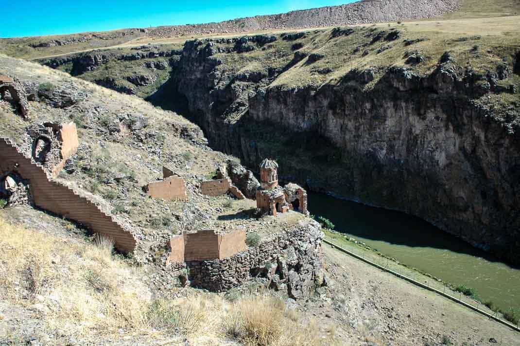 The ruins of Ani above the Akhurian River. The old Turkish border-fence is visible. That's Armenia on the other side.