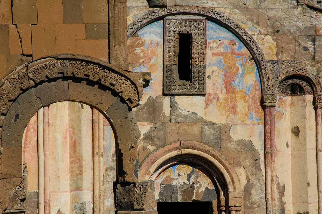 Ruined and unprotected frescoes, at Ani.