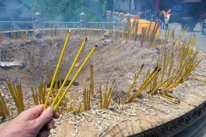 Ready to place incense in the bowl.