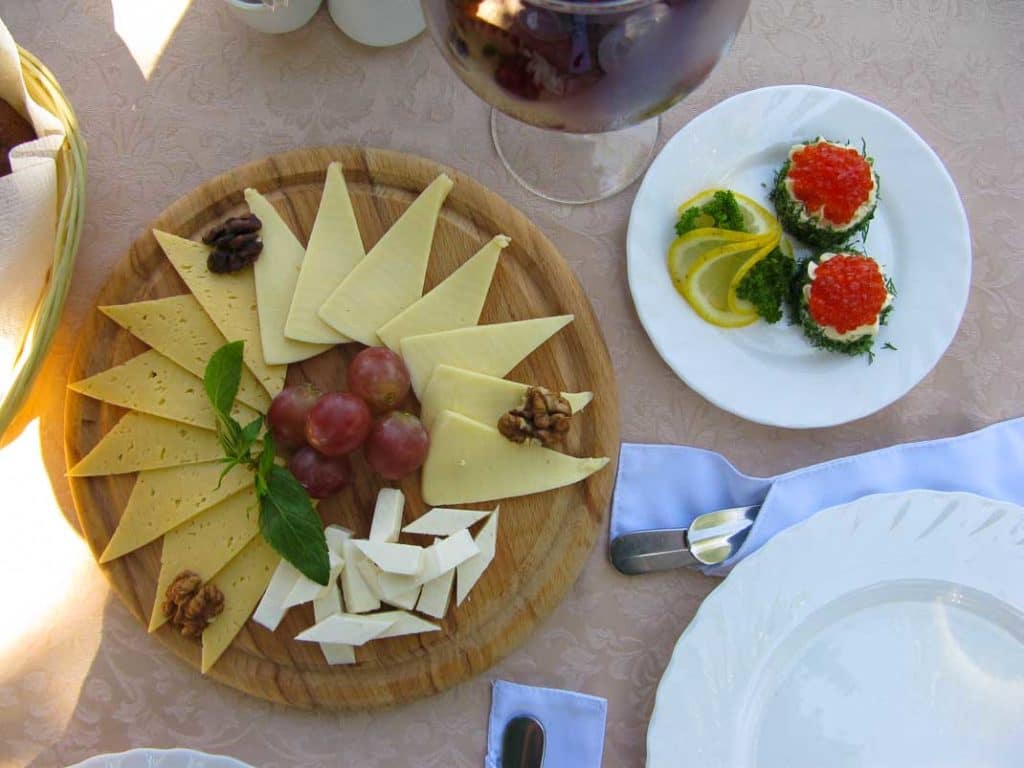 Cheese, caviar and wine, at the Cafe Albatross in Taganrog.