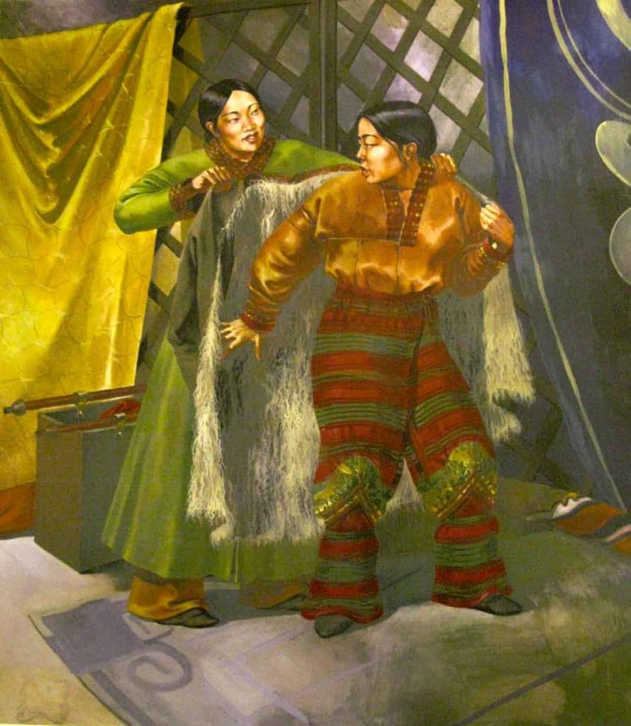 Painting on display in the Tanais Museum, South Russia, showing the reconstructed costume of a woman of the Golden Horde.