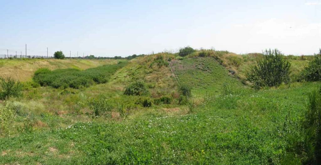 The remains of the moat around the ancient city of Tanais, South Russia.
