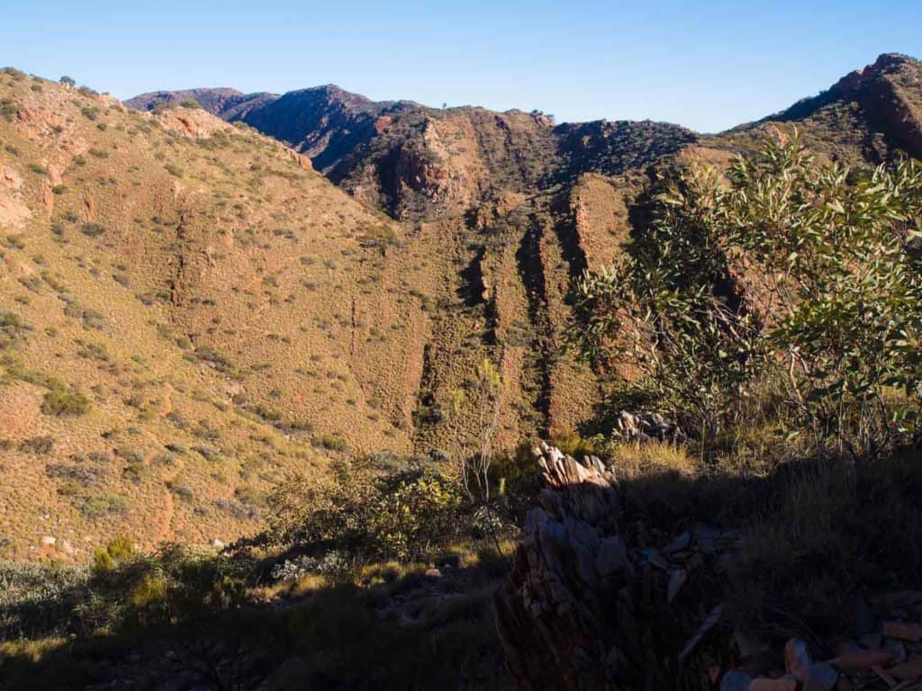 Can you see the Larapinta? Descending off the east end of Brinkley Bluff heading for Standley Gorge.